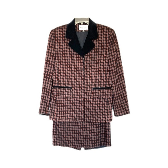 Albert Nipon Suit Vintage 2 Piece Skirt Set Wool Blend brown and black women’s 8 - Picture 1 of 16